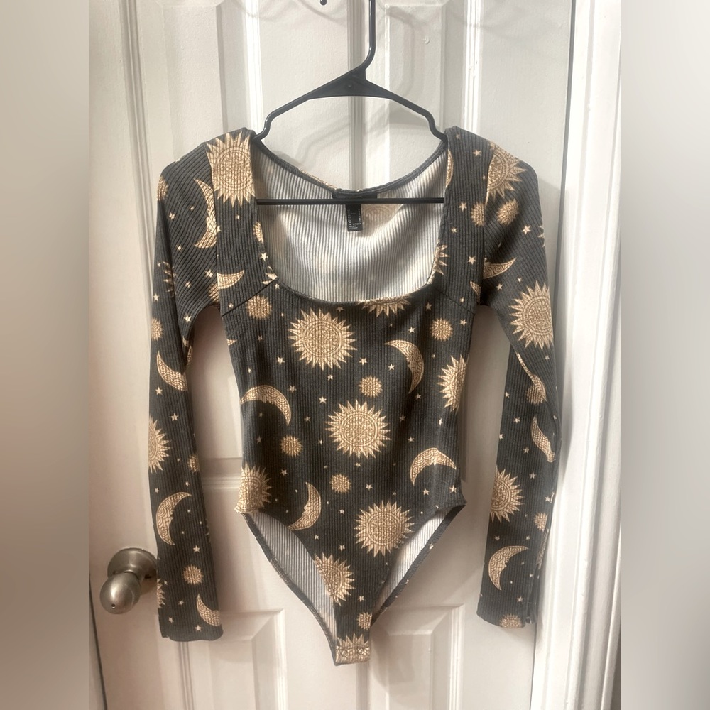 long sleeve celestial ribbed bodysuit